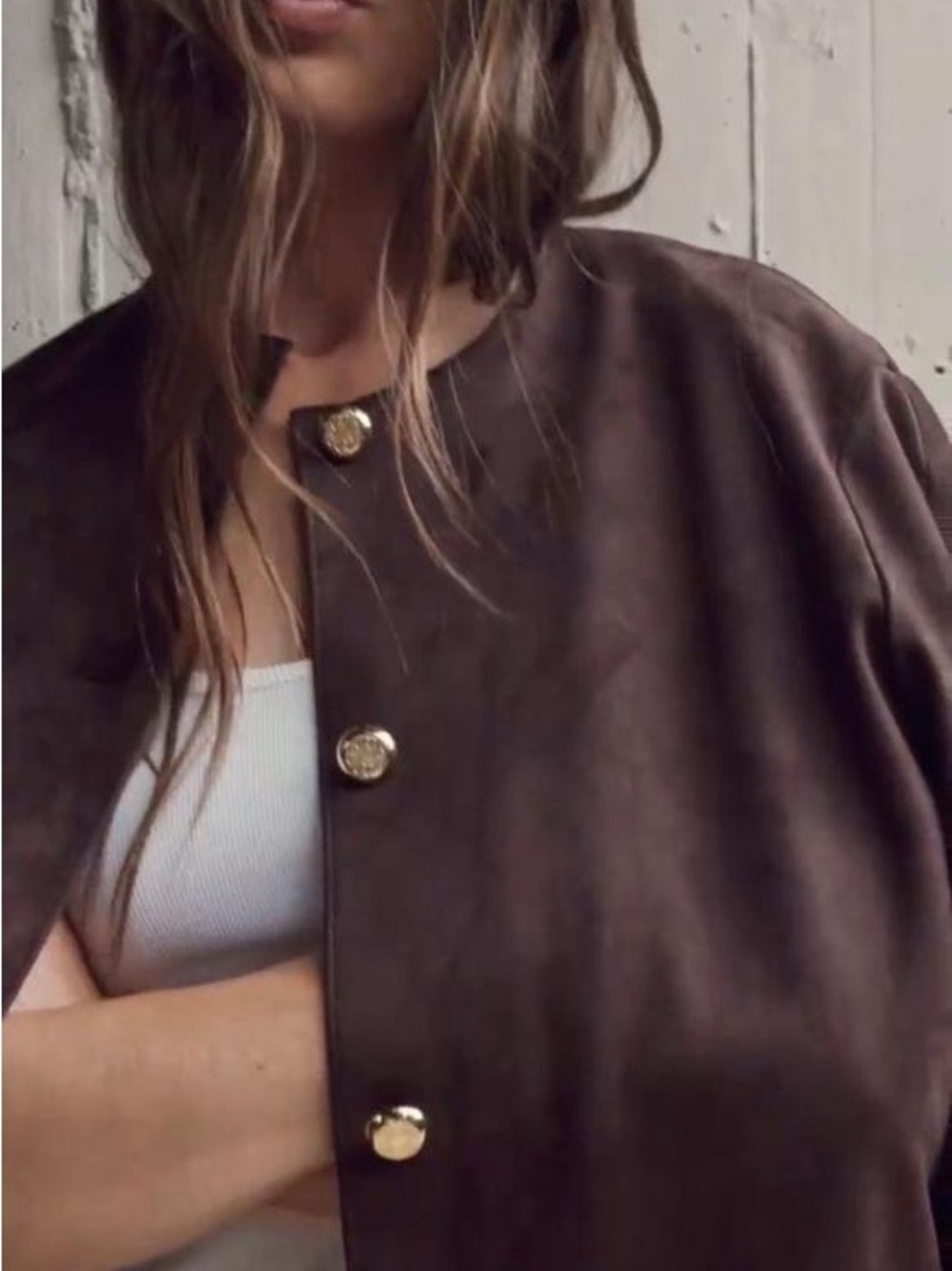 H&M Brown Suede Jacket with Gold Buttons - Picture 1 of 3